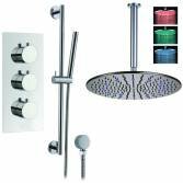 Rhine Thermostatic Shower with 16" Round LED Head and Hand Held 